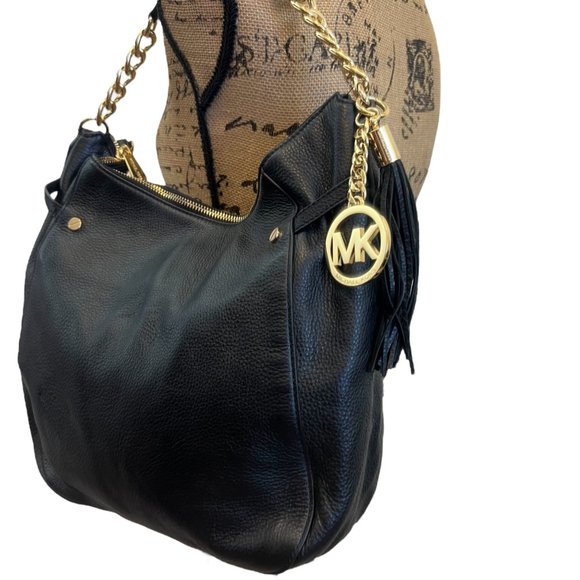 Michael Kors Large Black Leather Megan Shoulder Bag Crossbody